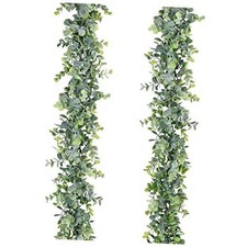 2 Pack Artificial Eucalyptus Garland, Fake Eucalyptus Greenery Garland