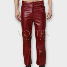 Men's Causal Red Leather Dress Pant Genuine Soft Lambskin Leather Dress Pant