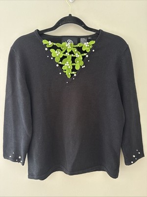 Michael Simon Holiday Sweater Holy Leave Woman s Size Med Beads & Baubles Bling