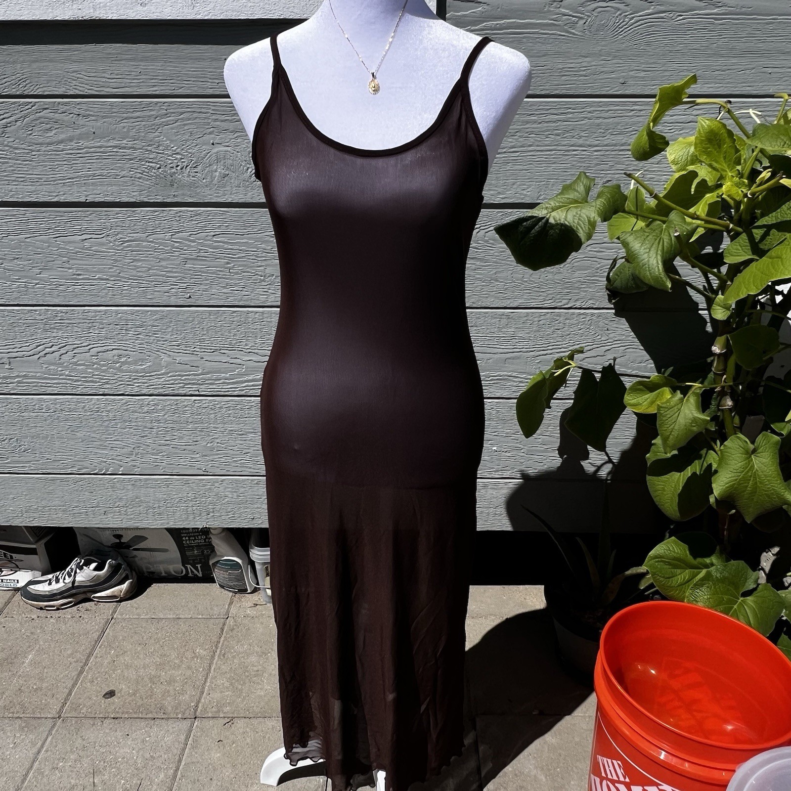 Dazy Sheer Brown Spaghetti Strap Maxi Dress Size S