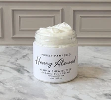 Honey Almond Hemp Shea Butter Body Cream, Thick Organic Lotion Handmade 4 oz