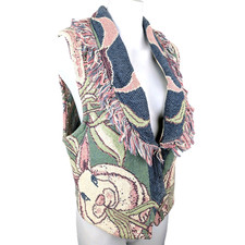 Vintage Handmade Womens Blanket Vest Tapestry Fringe Cottagecore Spring, Easter