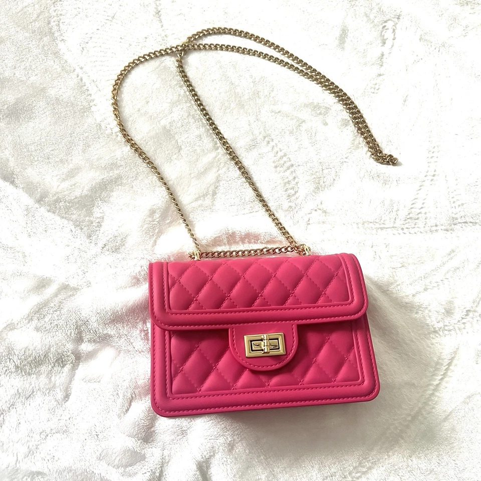 Moda Rosa Mate Look Acolchado Bolso de Hombro Bolso de Mano Fucsia Iphone Fit Foto 4 de 4