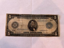 1914 $5 Federal Reserve Five Dollar Large Note - blue seal - circulated