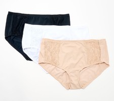 Breezies Set of 3 Soft Support Lace Brief Panties Basic 1X New