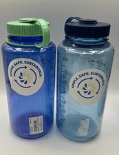 2x LOT Nalgene 32oz Wide Mouth Water Bottle Ocean Blue Red Green BPA Free