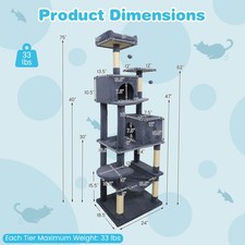 70  Cat Tree for Indoor Cats w/Padded Top Perch, Dual Condos, Hammock, Platforms