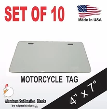 10 Pieces ALUMINUM LICENSE PLATE SUBLIMATION BLANKS 4"x 7" MOTORCYCLE TAG 