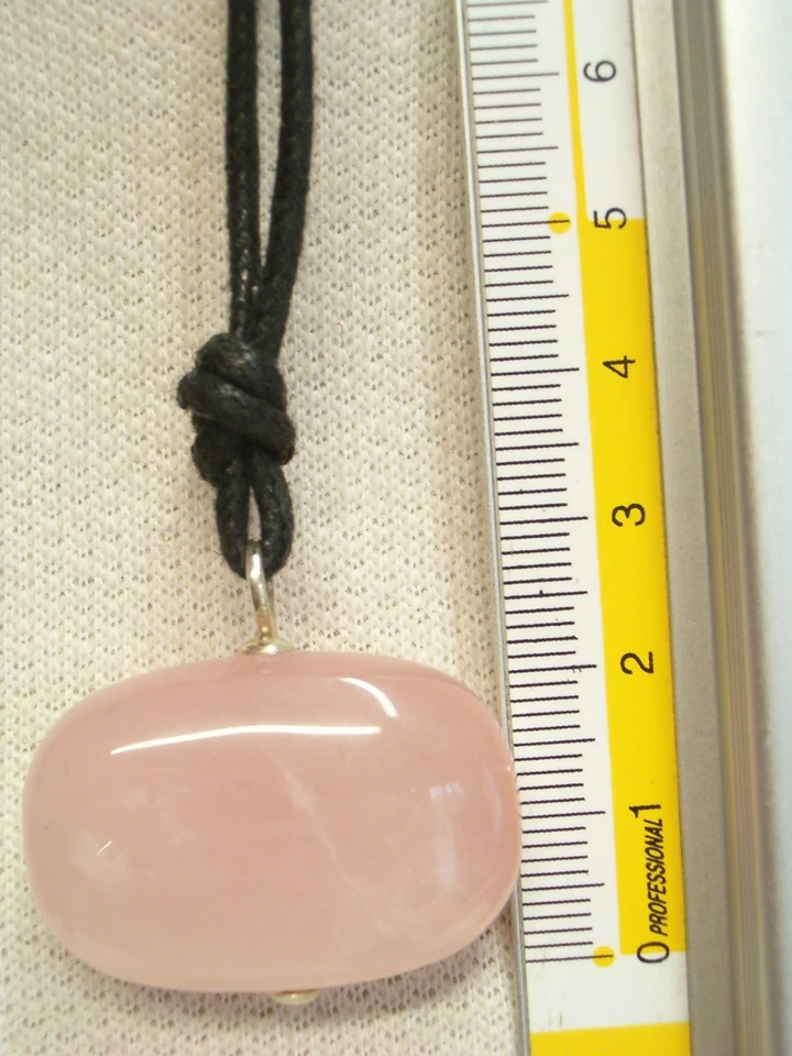 Ciondolo in ARGENTO 925 con QUARZO ROSA naturale e girocollo - pietra dura - - Immagine 3 di 3
