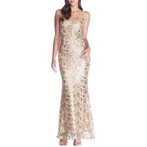 Dress The Population Mara Lace & Sequin Gold Dress Large