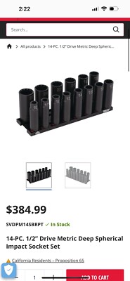 Mac Tools 14 Piece Half Inch Drive Spherical Socket Set Impact￼ ￼