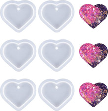 6 Pcs Heart Shape Resin Mold Keychain Charms Silicone Jewelry Casting for DIY Cr