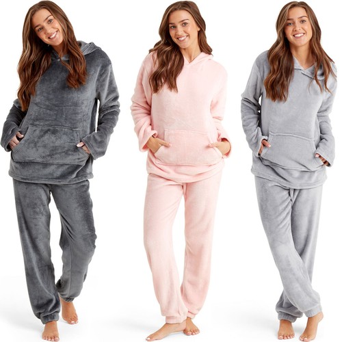 Snuggaroo Womens Soft Fleece Hooded PJs Pyjama Bottoms Top Loungewear Set |  eBay