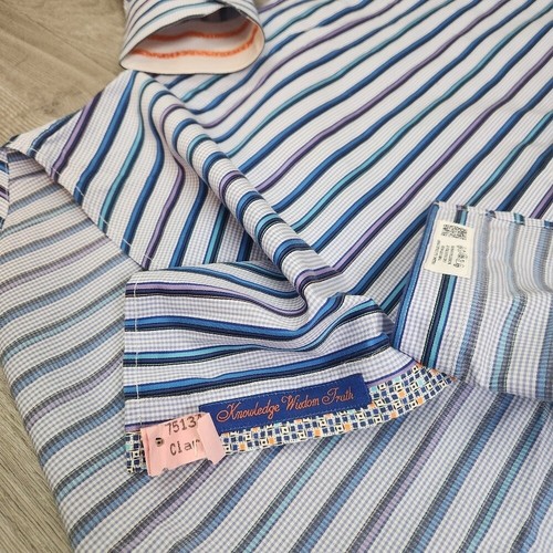 Camicia blu Robert Graham taglia L bottoni polsino infradito righe gingham collo a punta - Foto 12 di 15
