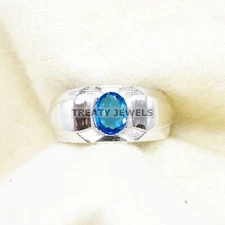 Blue Topaz Oval Cut Gemstone With 925 Sterling Silver Ring For Men's #A924