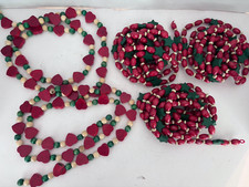 LOT 5 strands Wood Bead Garlands Christmas Hearts Stars Red Green Cottage