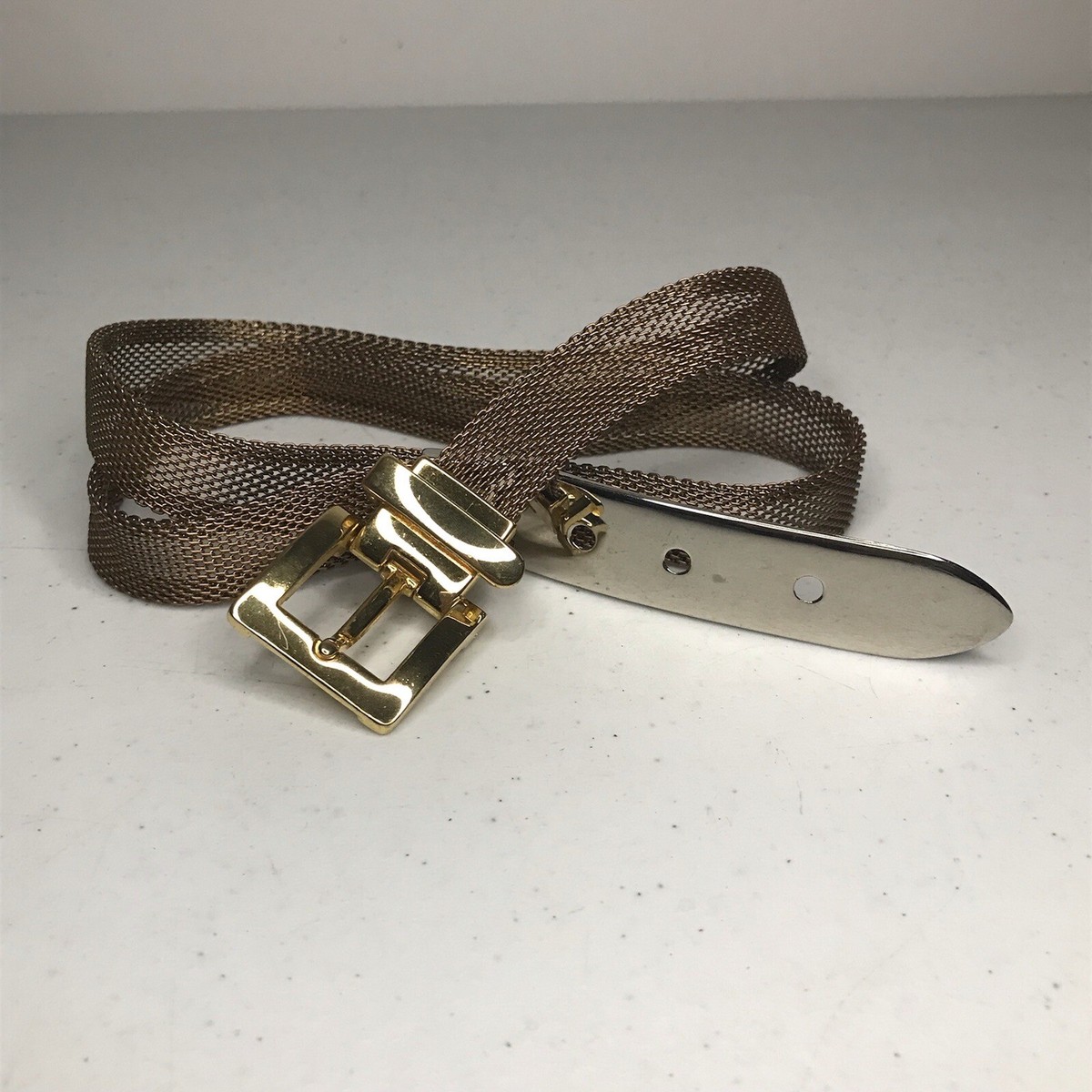 Vintage Silver & Gold Tone Skinny Metal Mesh Women