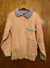Vintage 80s Gitano Sweater Knit Pastel Metallic Sparkle Collard Pink Purple S