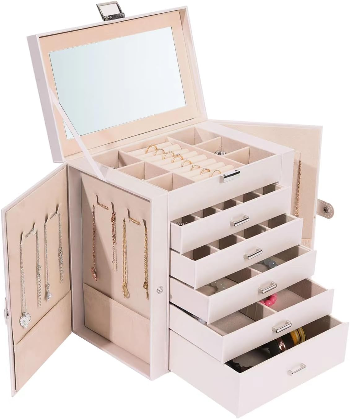 Jewelry Box for Women, 6 Layer Lockable Large Jewelry Holder Organizer with 5 Dr-image