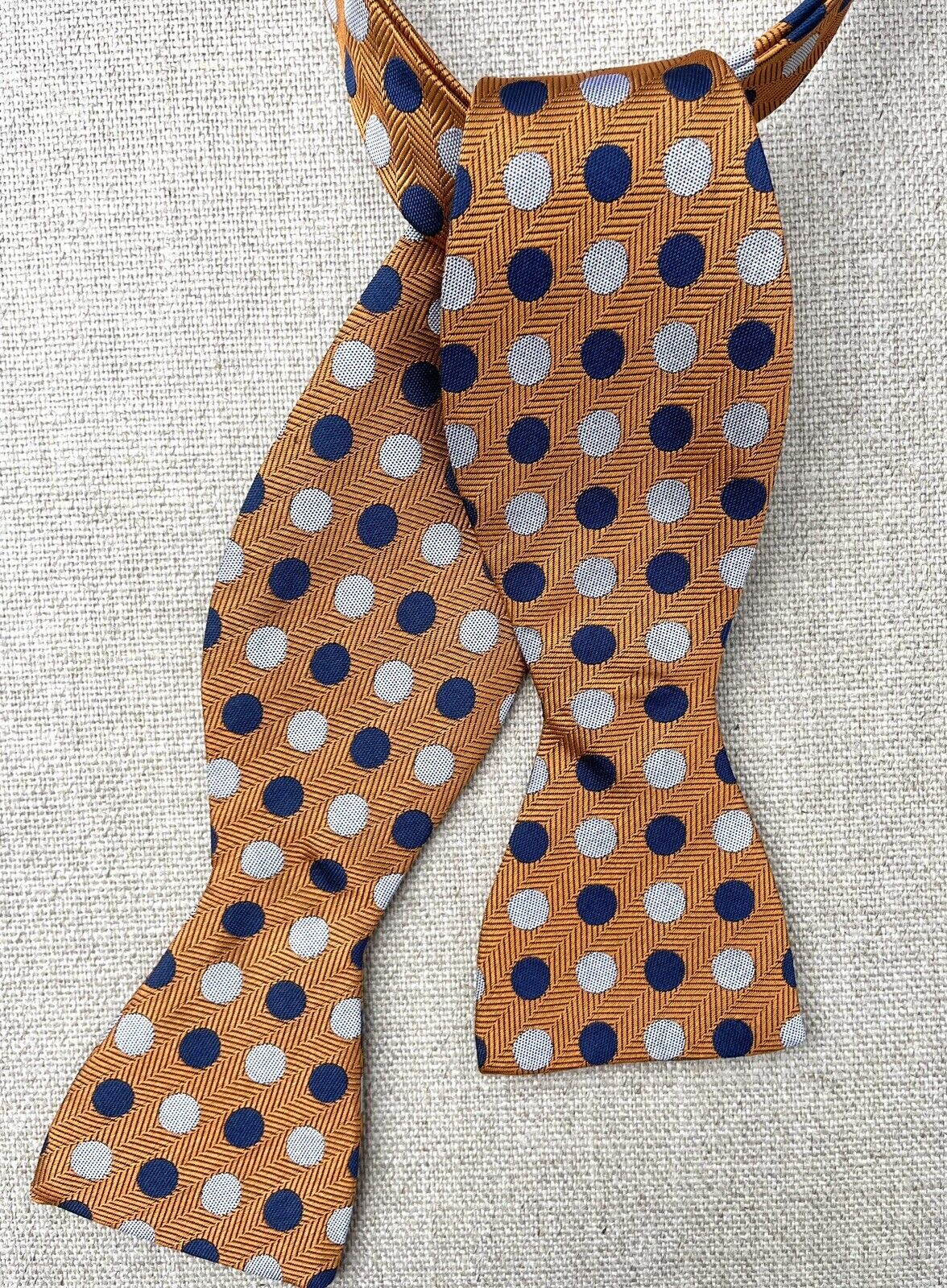 Haspel 100% Silk Bow Tie Orange Navy Dots Adjustable Self-Tie 2.25"