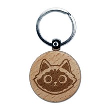 Siamese Himalayan Cat Head Engraved Wood Round Keychain Tag Charm