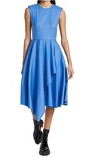 NWT Alexander McQueen Cerulean Blue Wool Sleeveless  Asymmetrical Hem Dress S 40
