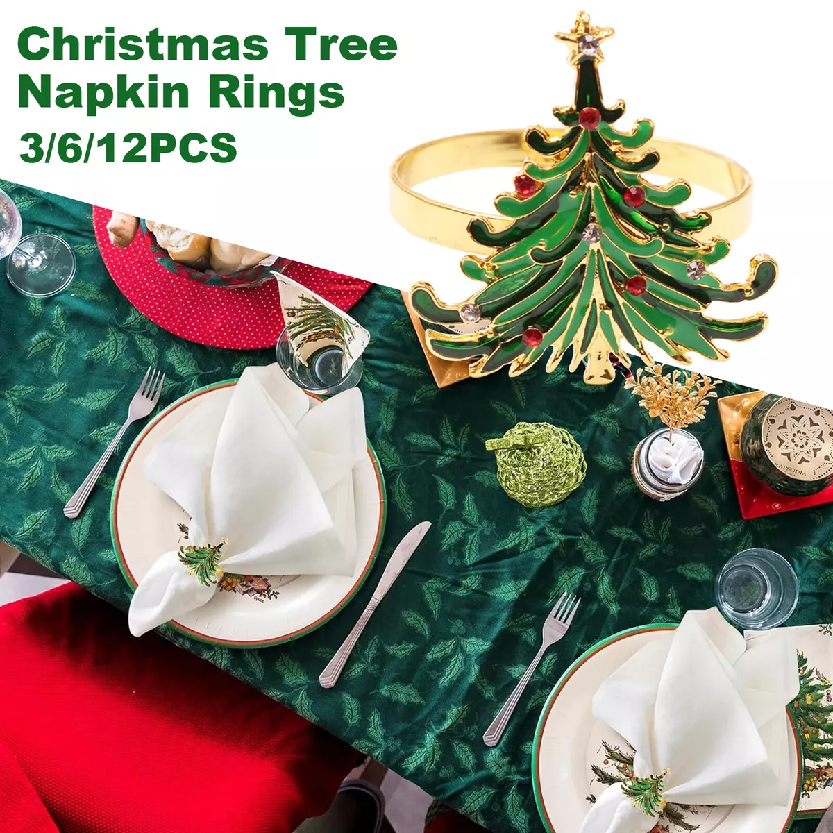 1 12Pc Christmas Tree Napkin Rings Xmas Holder Buckle Dinner Table