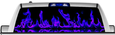 Rear window graphic view thru decal sticker, flames, pickup truck SUV Vans Blue