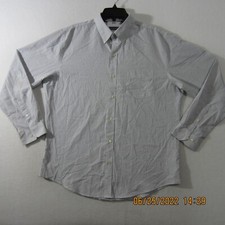 Van Heusen Shirt Mens Large White Blue Button Up Long Sleeve Pocket Casual Men