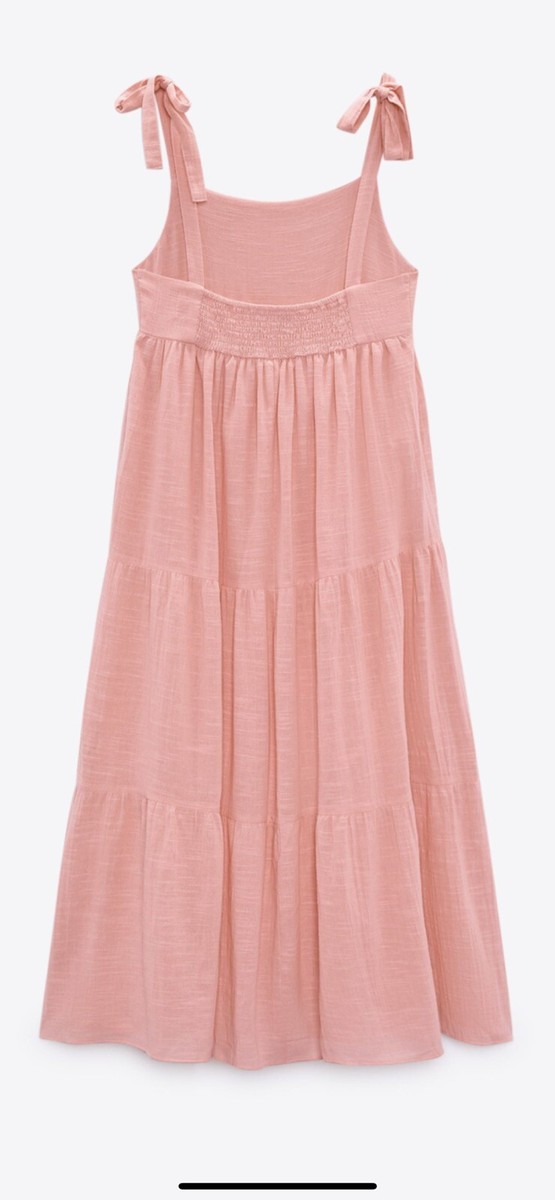 100% Authentic ZARA Bubble Gum Pink Tiered Cotton Dress Size: S | eBay