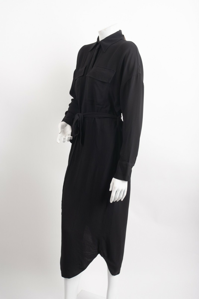 Massimo Dutti Womens Shirt Dress Midi US 6 EU 38 Black