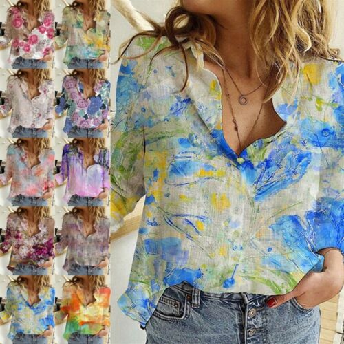Ladies Shirts Long Sleeve Blouse Women Loose Office Lapel Neck Tops Button Down