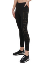 DKNY Women's Logo High-Waist 7/8 Leggings DP1P2771 Black/Gold logo NWT 59