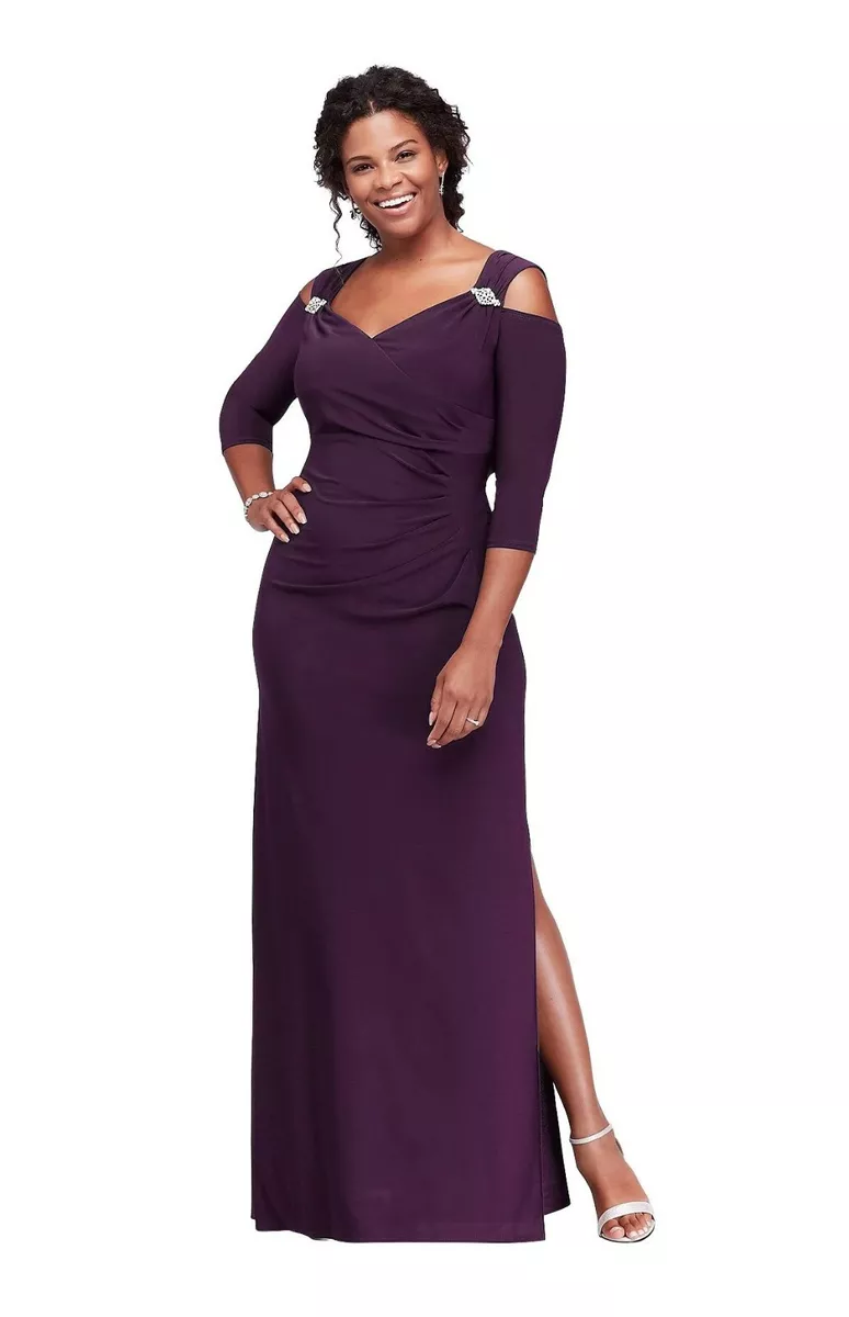 R&M Richards Women's Plus Size Empire Waist Cold Shoulder Dress with  Sleeves