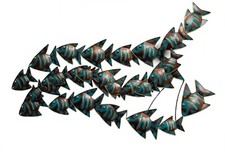 SCHOOL OF TURQUOISE/BRONZE FISH Metal Wall Art wall sculpture Indoor  Use 83 cm