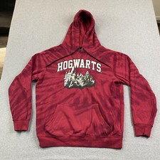 Hogwarts Hoodie Mens Medium Wizarding World Harry Potter Castle Tie Dye Red HP