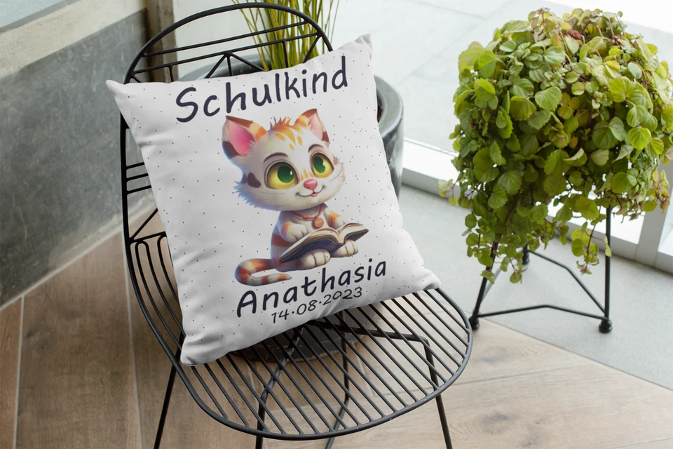 Einschulungs Geschenke | Kissen mit Namen Mädchen | schulanfang katze - Bild 2 von 4