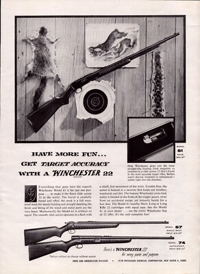 Winchester 22 Rifle Target Accuracy Squirrel Snake 1954 Vintage Print Ad-C-3.2