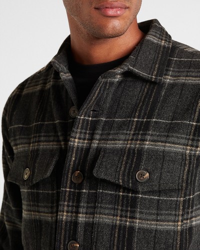 NEW EXPRESS $150 PLAID WOOL SHERPA LINED SHIRT JACKET SZ L LARGE - Picture 3 of 4