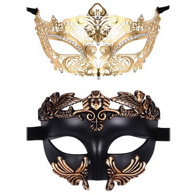 2PCS Couple Venetian Classic Masquerade Costume Eye Mask For Ball Prom Party