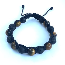 Protection Bracelets 7 Tiger's Eye, 8 Lava in Black string