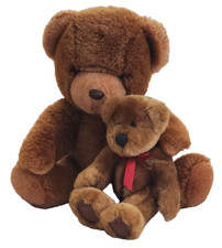 2 Vintage Applause Jointed Brown Teddy Bear Plush 1984 Stuffed Animal Tiny Ted