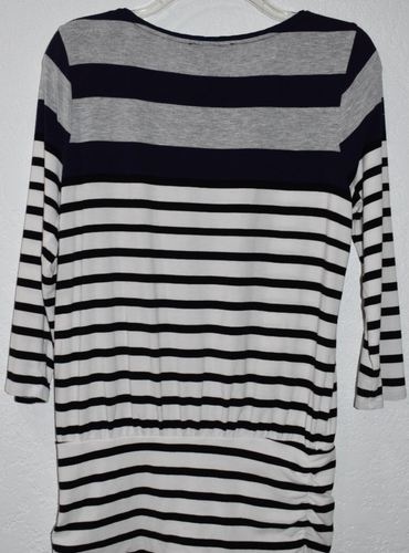 White House Black Market S Top Striped Banded Ruched Bottom Preppy 3/4 Slv Shirt - Picture 3 of 14