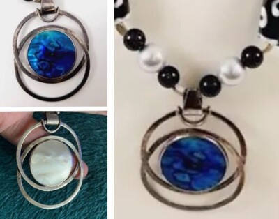Reversible SS 925 MOP Shell Pendant & Findings w/ Art Glass Beaded Necklace 22 
