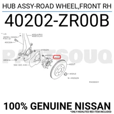40202ZR00B Genuine Nissan HUB ASSY-ROAD WHEEL,FRONT RH 40202-ZR00B