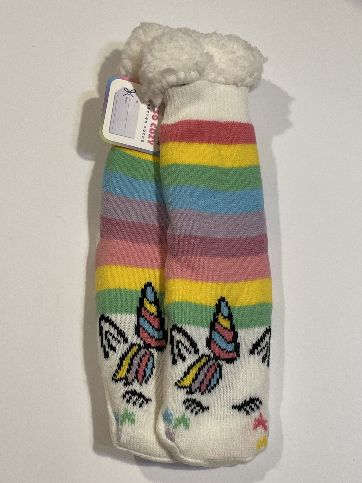 SAOLA CALZINI PANTOFOLE UNICORNO ARCOBALENO SUOLA MORBIDA SHERPA GRIP CALZE DONNA REGALO