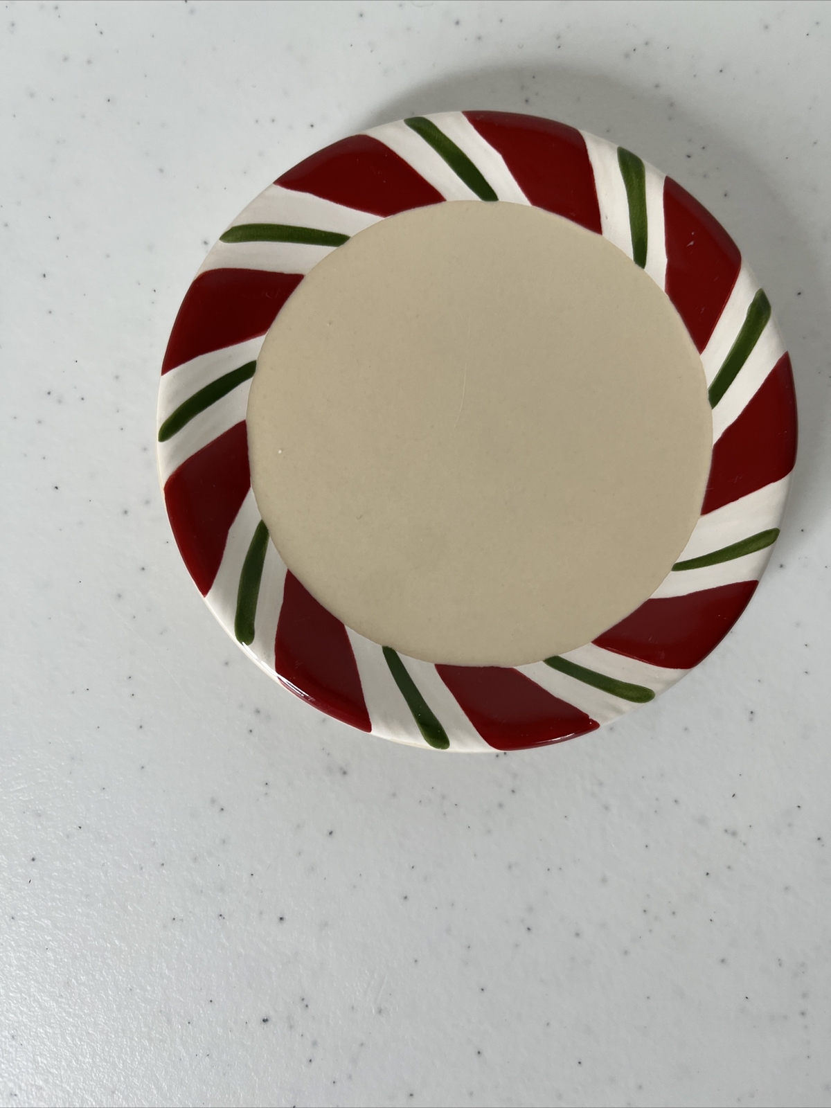 Longaberger Pottery Candle Holder Plate Christmas Holiday Candy Cane