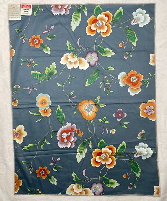 Vintage Berger West Germany Fabric Sample Blue Floral Glazed Cotton 26.5'' x 35''