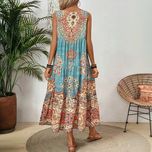 Damen Drucken Sommerkleid Strandkleid Ärmellos A-Linie-Kleid Urlaub PartykleidWC - Bild 5 von 26