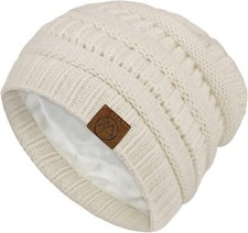 Beanies Women Satin Lined Beanie Winter Hats for Silk One Size, A Beige